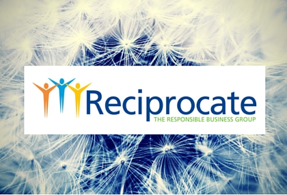 Reciprocate logo with a close-up of dandelion seeds in the background