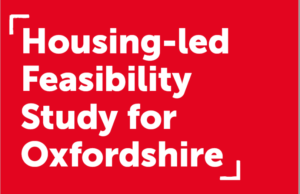 Red background and text: "Housing-led feasibility study for Oxfordshire"