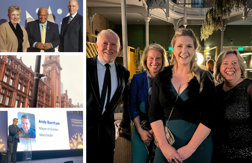 Collage of photos from the conference, including Andy Burnham on stage and a group shot of the OCF team