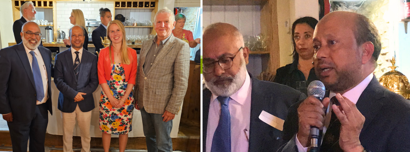 A photograph of four people who are: Monawar Hussain, Trustee of Oxfordshire Community Foundation, Aziz Rahman, Zoe Sprigings, CEO of Oxfordshire Community Foundation and Ian Busby, Chair of Trustees at Oxfordshire Community Foundation.