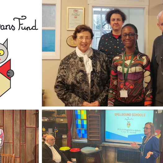 Collage of images of the Evans family, Patience Agbabi and Isy Mead at The Story Museum