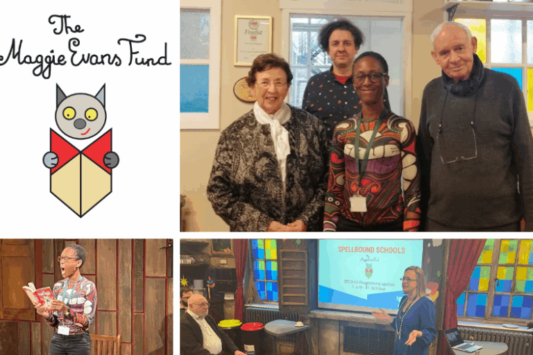 Collage of images of the Evans family, Patience Agbabi and Isy Mead at The Story Museum