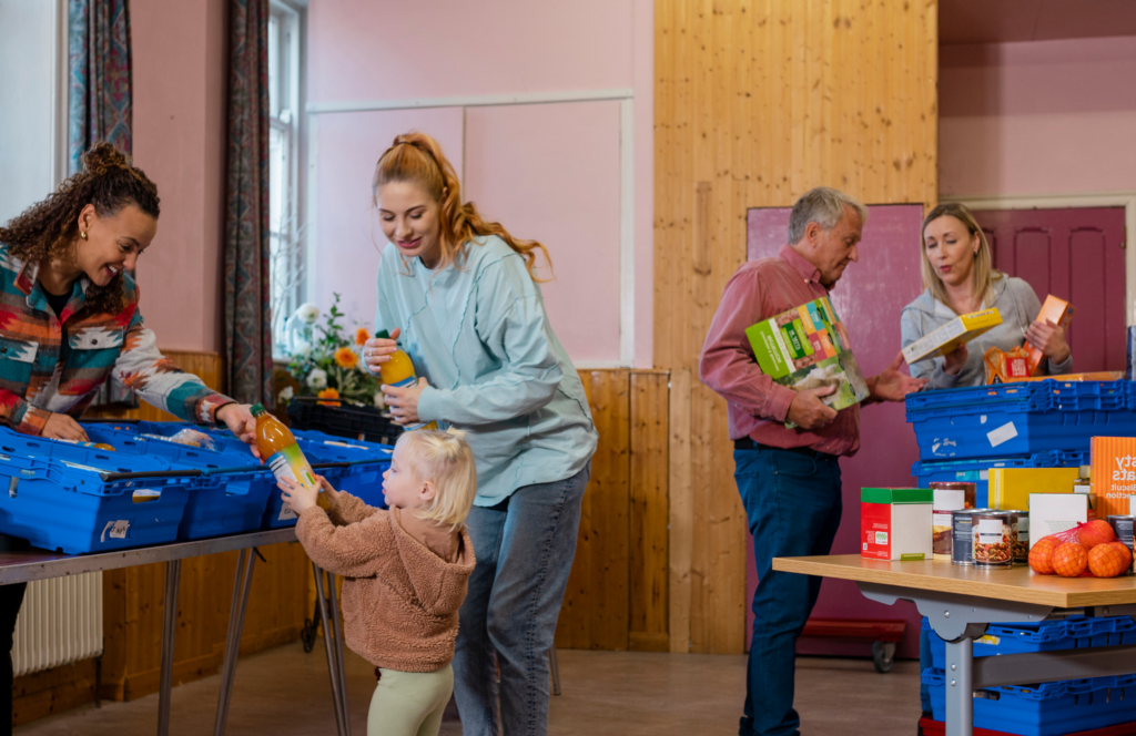 Woman and young child visiting a food bank