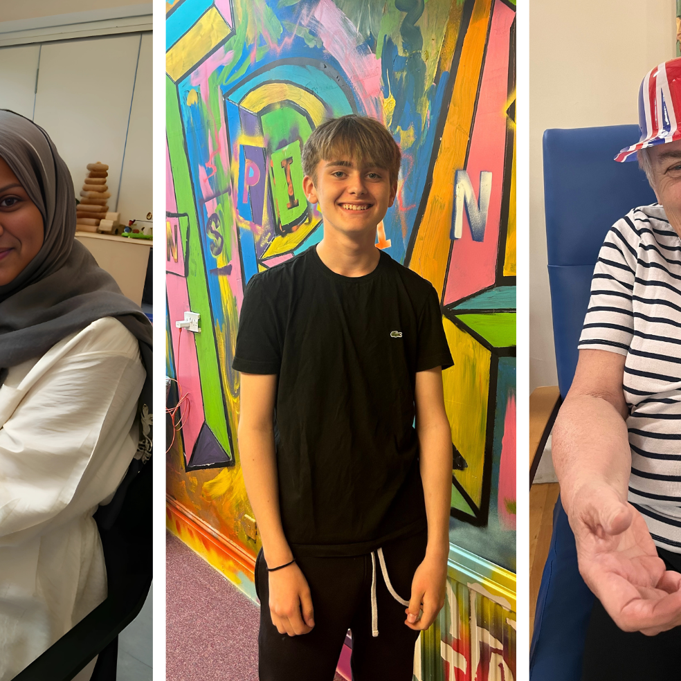 Annual accounts 2024 news article 810×525 A woman sits, holding a newborn baby, a boy smiling and standing in front of a graffiti, wall and an elderly lady sitting in a chair with her arm outstretched.