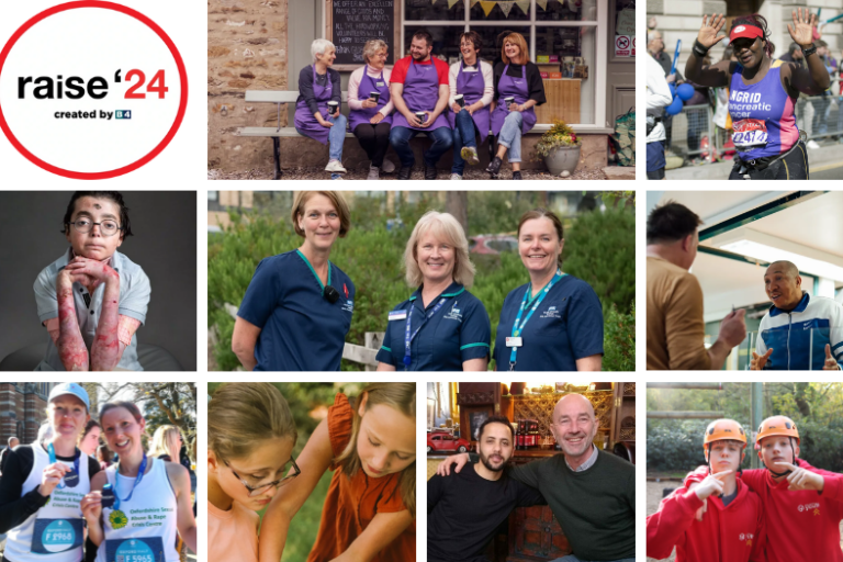 Collage of images from the grantee charities with Raise 24 logo