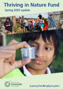 Report cover page showing a boy standing outside holding a pot with an insect,