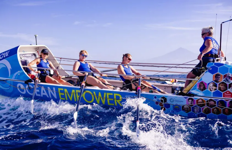 Ocean Empower Fund news story 810×525 4 women in the sea rowing in an ocean-worthy rowing boat