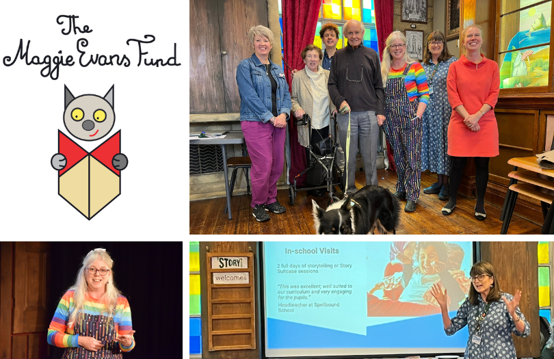 Collage of images of the Evans family and friend, Zoe Sprigings, Jo Cotterill and Lucy Webber at The Story Museum