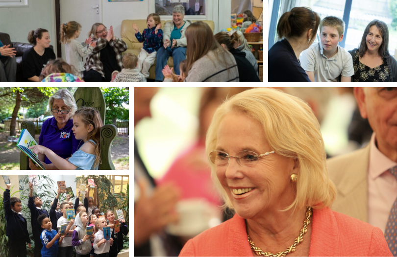 Collage of photos of grantees with image of Jane Wates in centre